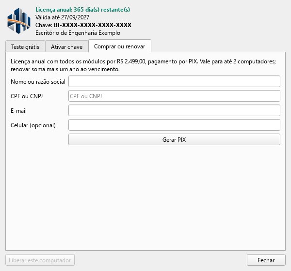 Licença: teste, ativação e compra por PIX