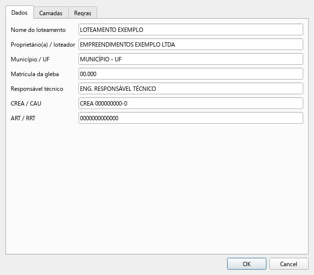 Dados e regras do loteamento